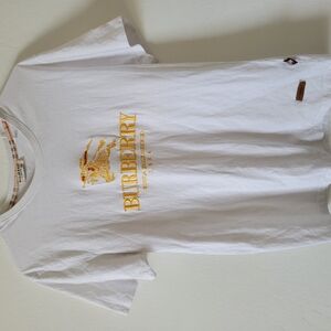 Burberry White T-Shirt with Gold Logo